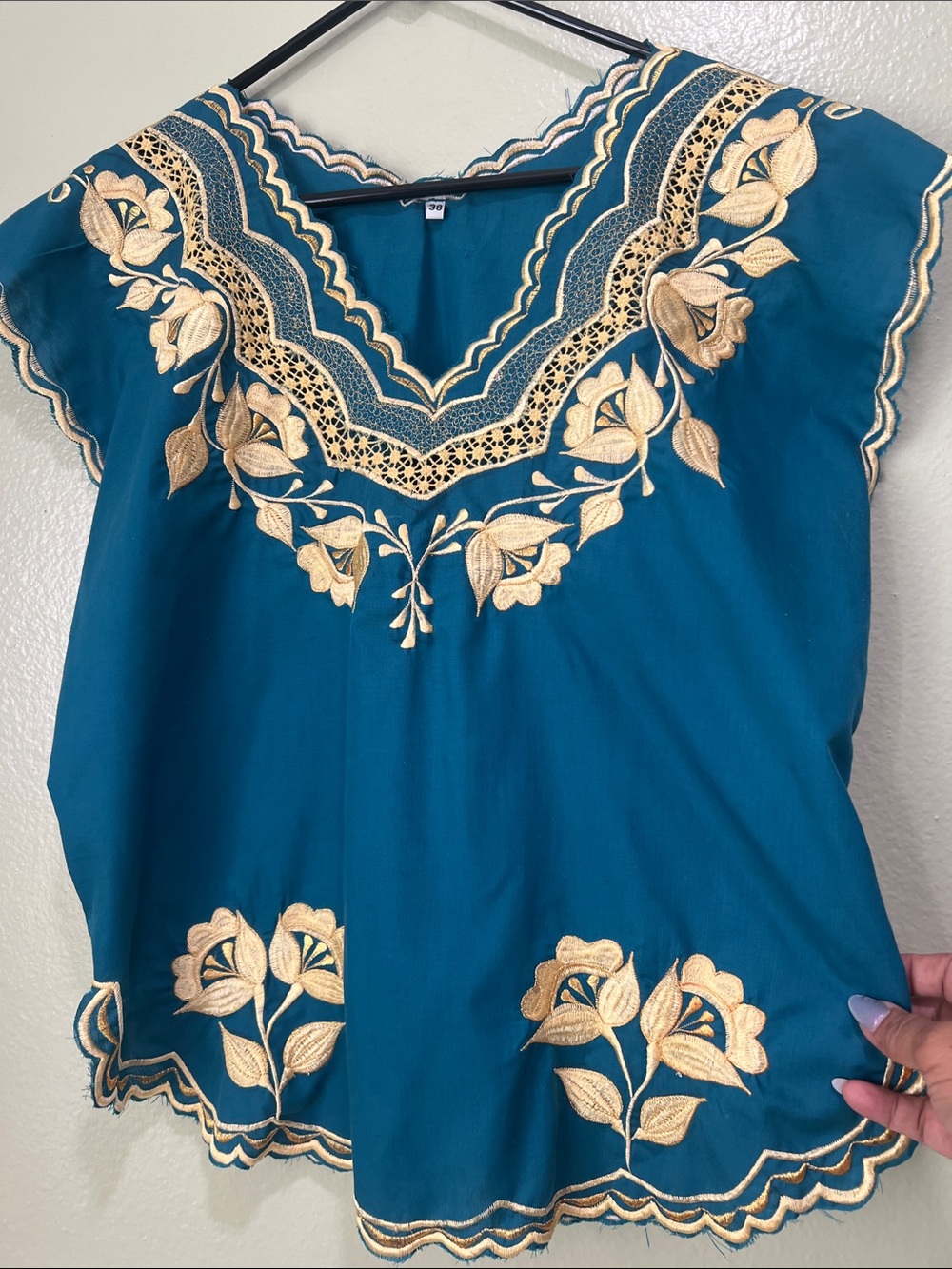 Embroidered Floral V-Neck Women’s Top in Teal